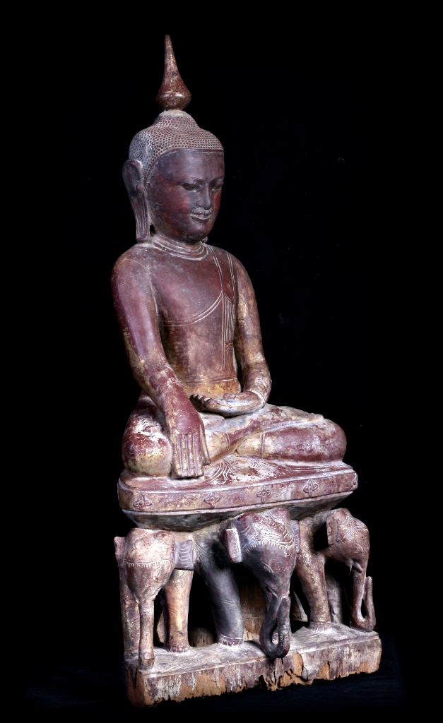 Extremely Rare 18C Wood Burma Shan Buddha #A092